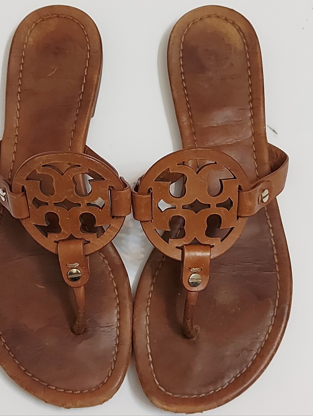 Tory Burch Brown Leather Logo Thong Sandals